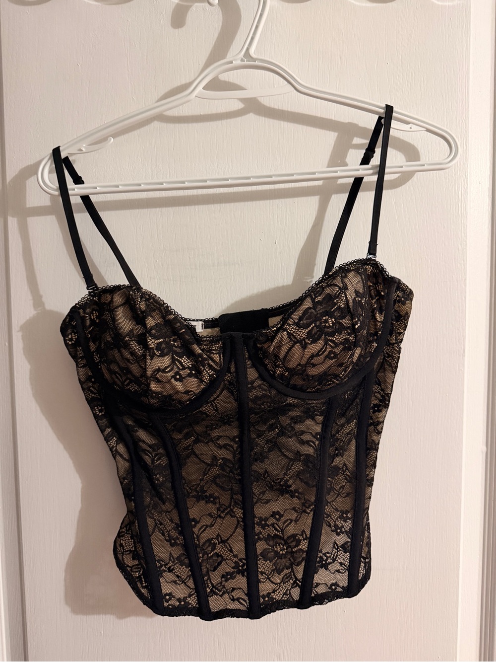 Garage Lace Bustier Corset Top - Black over Nude